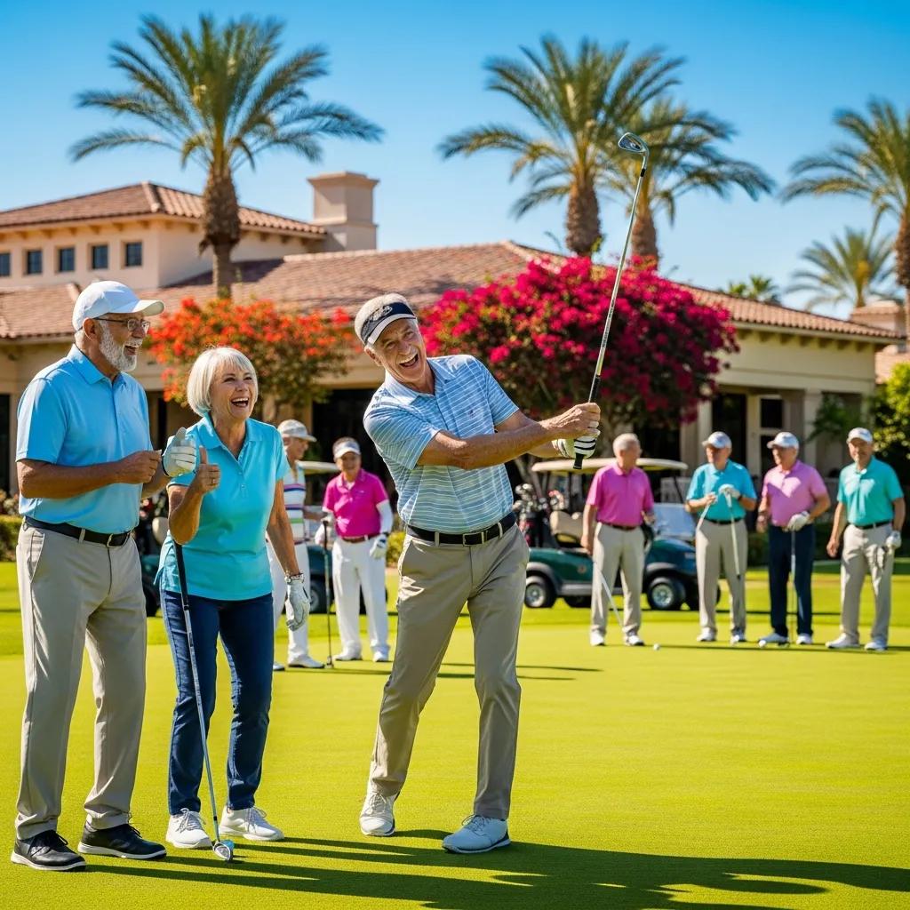 Active adults engaging in community events and social clubs in a luxury 55 plus community