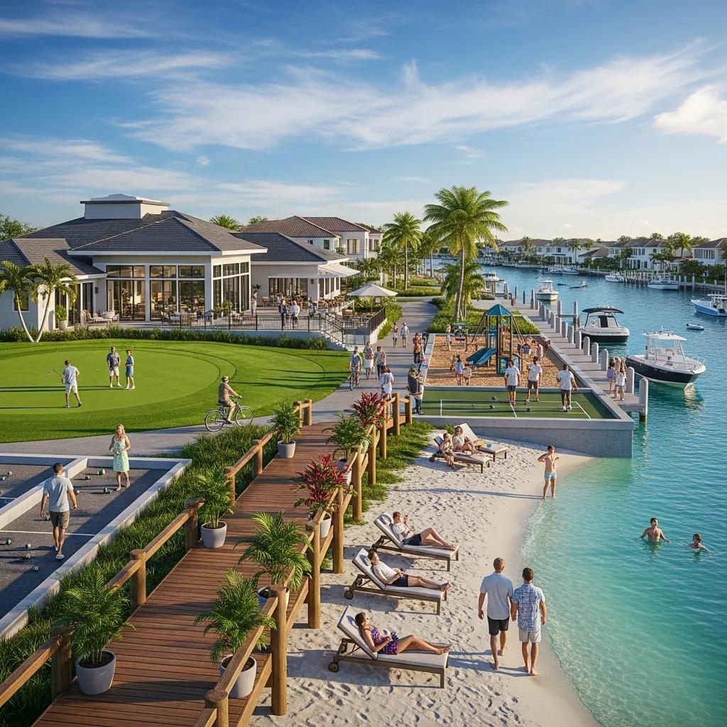 Community amenities in Sea Gardens, highlighting lifestyle benefits of waterfront living and leisure activities