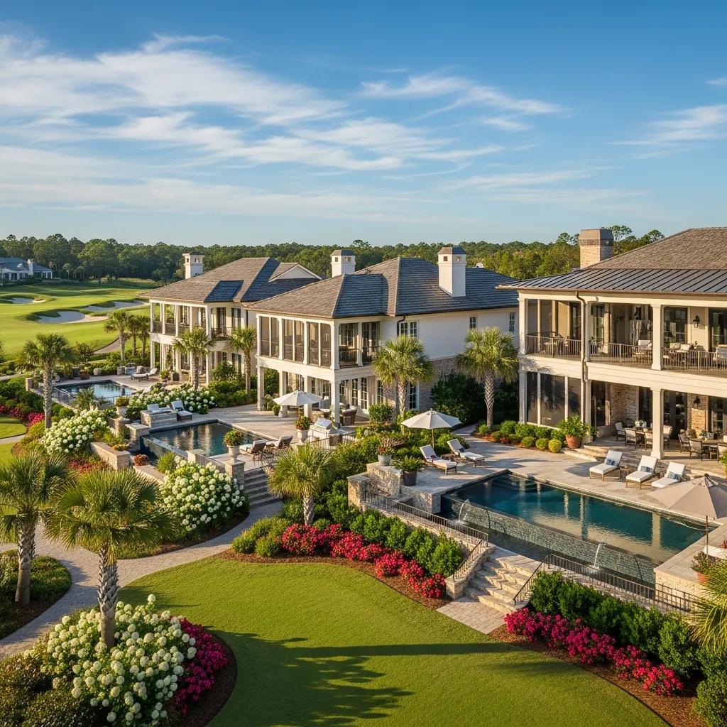 Elegant luxury homes in Atlantic Beach Country Club, highlighting upscale living and beautiful surroundings