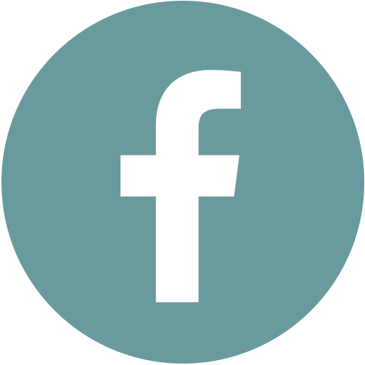 Facebook logo in teal circle, representing social media engagement for Curated Luxury Homes' luxury real estate insights.