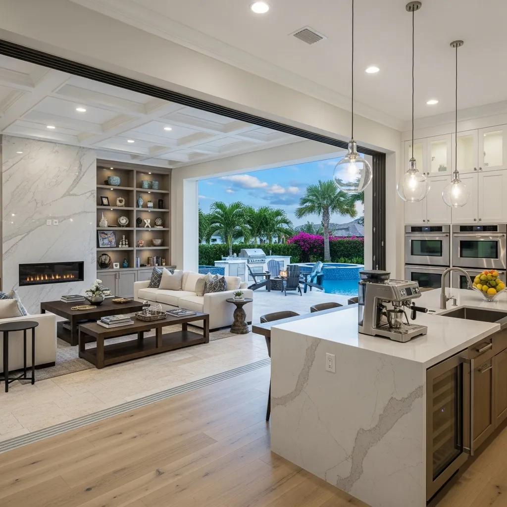 Interior of a luxury home showcasing high-end finishes and outdoor entertaining space