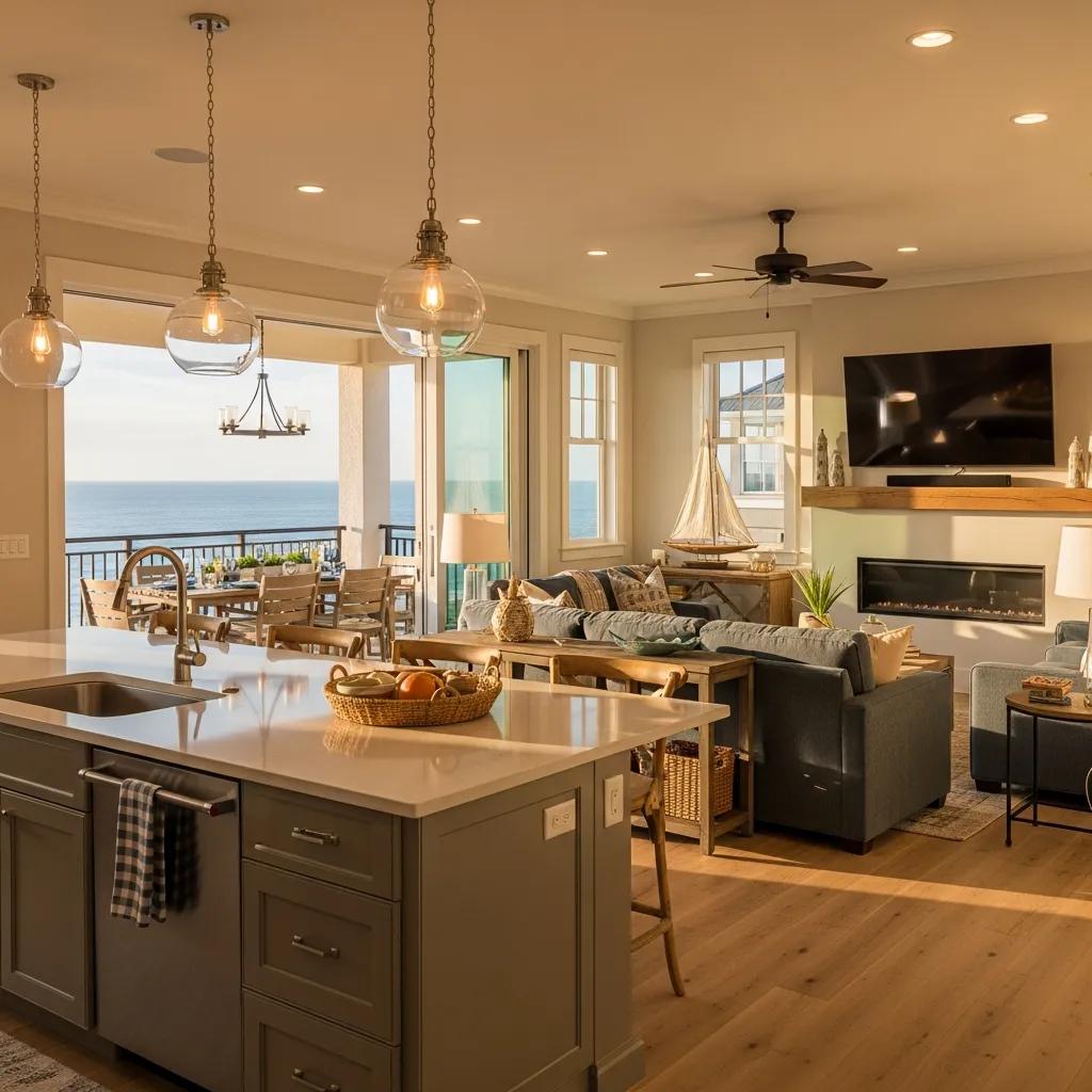 Interior of a luxury rental property in Atlantic Beach, featuring high-end amenities and a cozy atmosphere