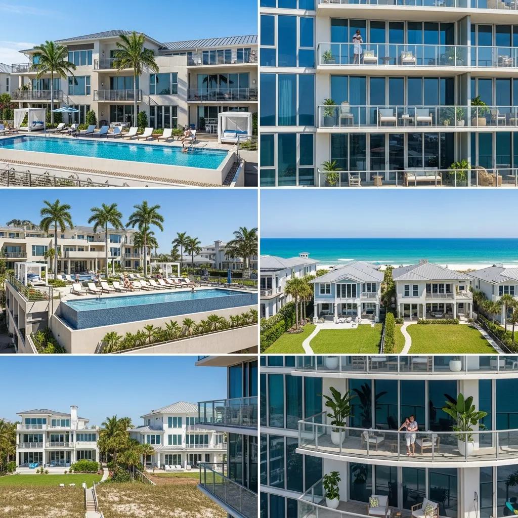 Luxury oceanfront condos in Beaches Town Center, featuring modern amenities, swimming pool, and palm trees, highlighting an active lifestyle and community engagement.