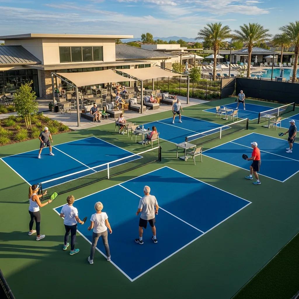 Pickleball amenities in Sea Gardens with residents enjoying community events