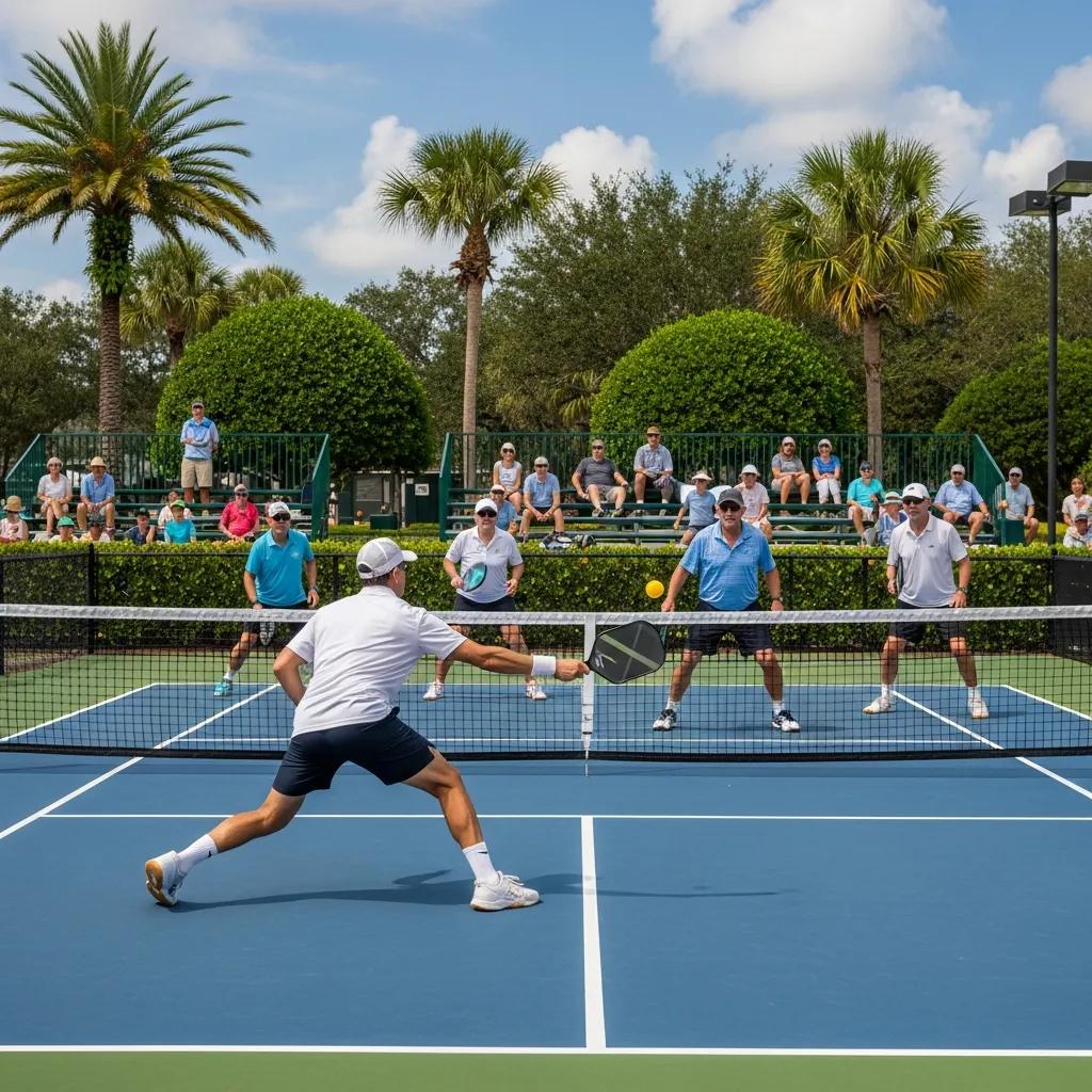 Players competing on championship pickleball courts at Atlantic Beach Country Club, showcasing community engagement and high-quality facilities