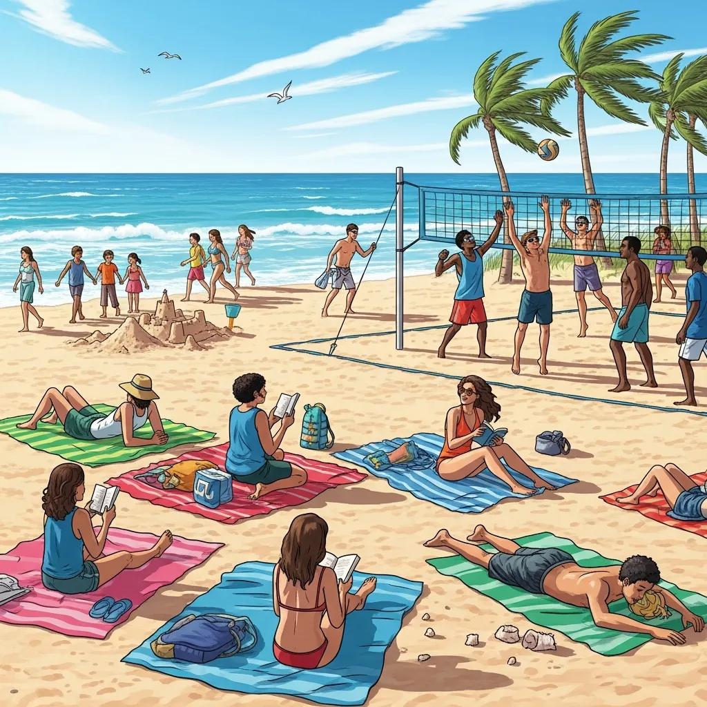 Residents enjoying beach activities in Beaches Town Center, showcasing a vibrant community lifestyle