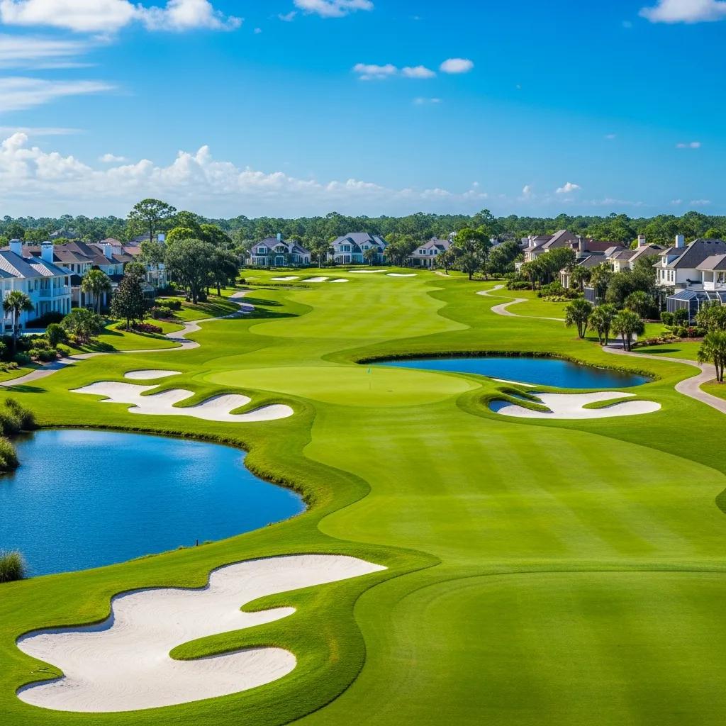 Scenic view of the 18-hole golf course at Atlantic Beach Country Club with luxury homes